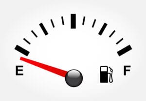 fuel gauge showing red line on empty