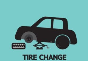 vector showing a car getting its tire changed