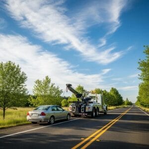 Emergency towing services in Keizer, OR, featuring a tow truck assisting a stranded vehicle