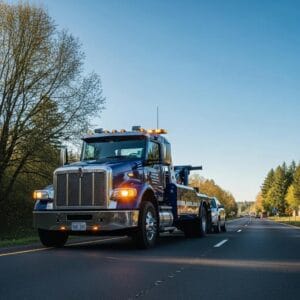 Tow truck responding to a roadside emergency in Salem, OR, highlighting emergency towing services